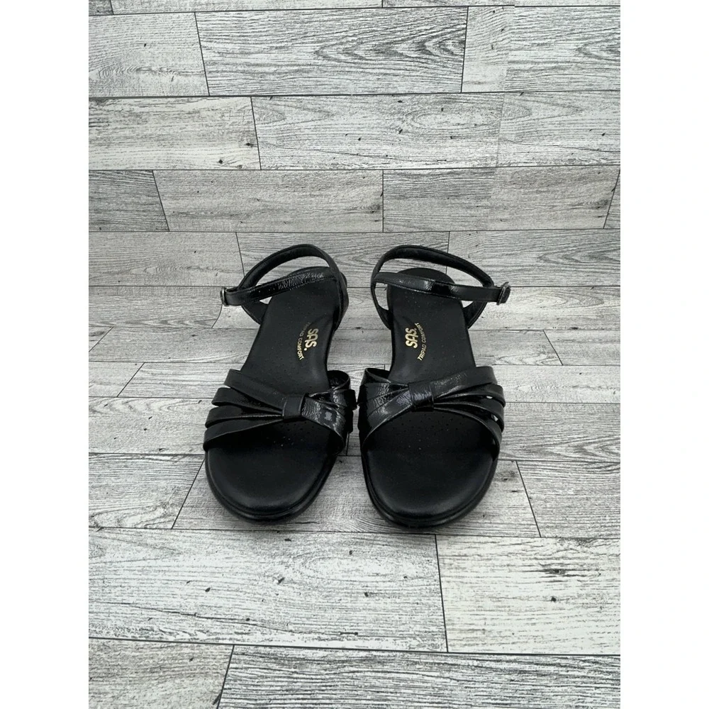 SAS Shoes Womens Size 8.5M Black Leather Tripad Comfort Sandals Made USA Buckle‎